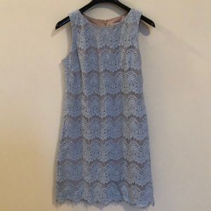 Light Blue Lace Overlay Shift Dress